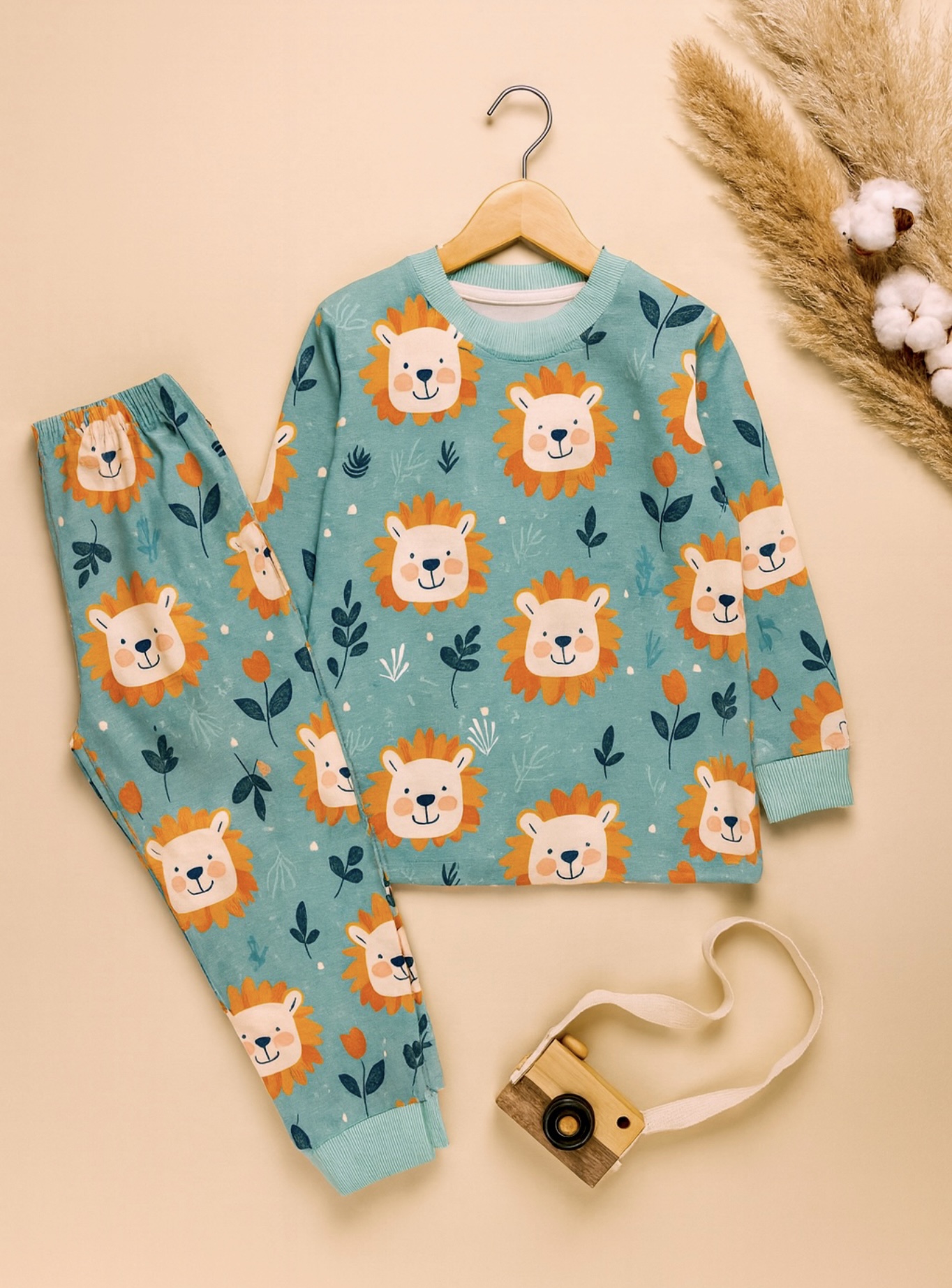 ست بلوز شلوار راحتی در پنج طرح سافاری آبی، شیر، ماشین قرمز، سگ نگهبان، آبنبات خور